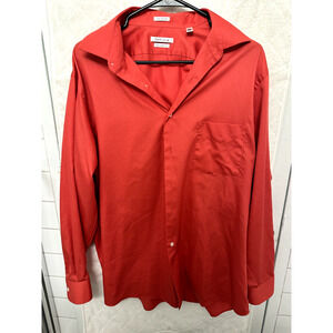 Van Heusen Men's Lux Sateen Shirt Regular Fit 16.5 32/33 No Iron Red, Large Fit